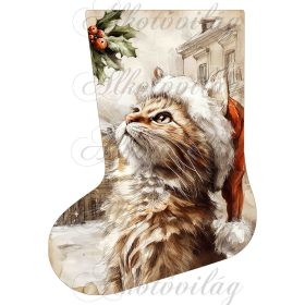   Mikuláscsizmák vintage karácsonyi hangulatban mikulássapkás cicával