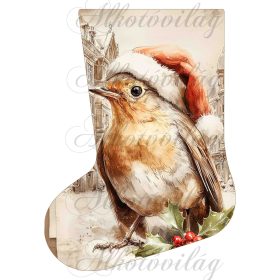   Mikuláscsizmák vintage karácsonyi hangulatban mikulássapkás kismadárral