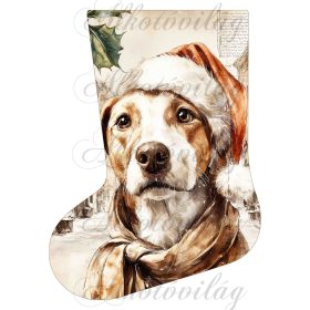   Mikuláscsizmák vintage karácsonyi hangulatban mikulássapkás kutyussal