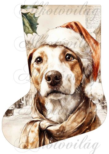 Mikuláscsizmák vintage karácsonyi hangulatban mikulássapkás kutyussal