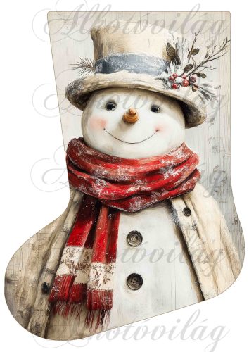 Mikuláscsizmák vintage karácsonyi hangulatban mosolygós hóemberrel