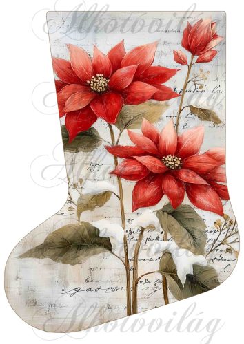 Mikuláscsizmák vintage karácsonyi hangulatban piros mikulásvirággal