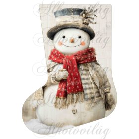   Mikuláscsizmák vintage karácsonyi hangulatban piros sálas hóemberrel