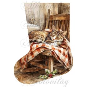   Mikuláscsizmák vintage karácsonyi hangulatban tüneményes cicával hintaszékben