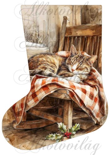 Mikuláscsizmák vintage karácsonyi hangulatban tüneményes cicával hintaszékben