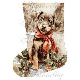   Mikuláscsizmák vintage karácsonyi hangulatban tüneményes kutyussal