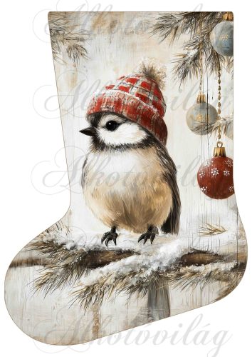 Mikuláscsizmák vintage stílusban kismadárral 3