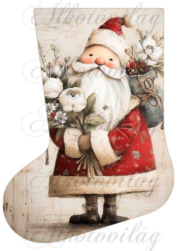 Mikuláscsizmák vintage stílusban mikulással és virágokkal