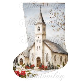   Mikuláscsizmák vintage stílusban templommal és mikulásvirágokkal