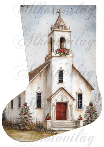 Mikuláscsizmák vintage stílusban templommal