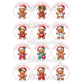   Mézeskalács figurák egészségügybe - 6 cm-es körökben - HÁLÁSAN KÖSZÖNÖM felirattal