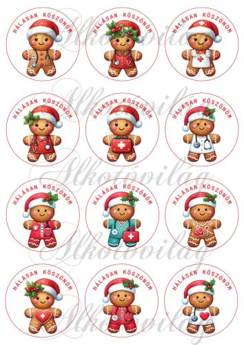 Mézeskalács figurák egészségügybe - 6 cm-es körökben - HÁLÁSAN KÖSZÖNÖM felirattal