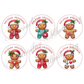   Mézeskalács figurák egészségügybe - 9 cm-es körökben - HÁLÁSAN KÖSZÖNÖM felirattal 2. változat