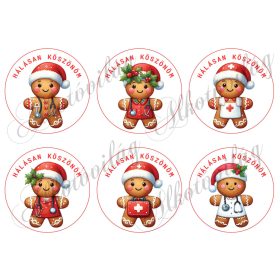   Mézeskalács figurák egészségügybe - 9 cm-es körökben - HÁLÁSAN KÖSZÖNÖM felirattal
