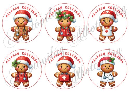 Mézeskalács figurák egészségügybe - 9 cm-es körökben - HÁLÁSAN KÖSZÖNÖM felirattal
