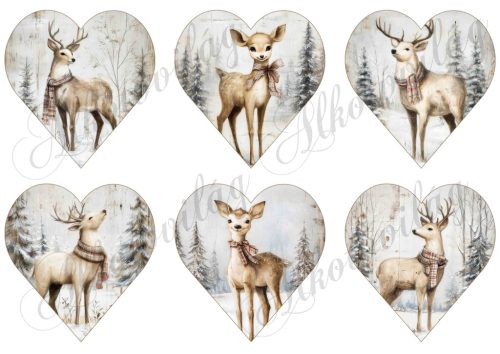 Szarvasok és őzikék vintage hangulatban - 9 cm magas szíveken