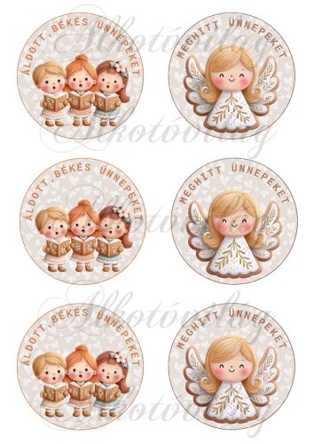 Éneklő gyerekek és angyalka 8,5 cm-es körökben