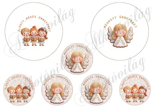 Éneklő gyerekek és angyalka körökben - 9 cm külső átmérőjű hímzőkerethez