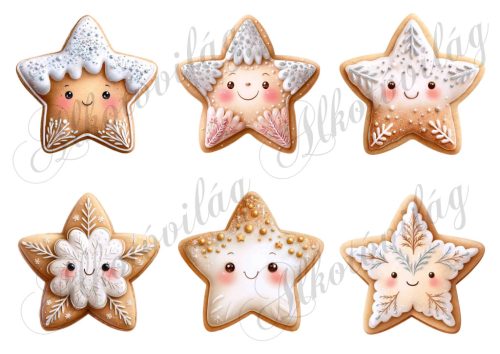 Mosolygós mézeskalács csillagok - kb. 8,5 cm átmérővel