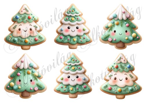 Mosolygós mézeskalács fenyőfák - kb. 9 cm magasak