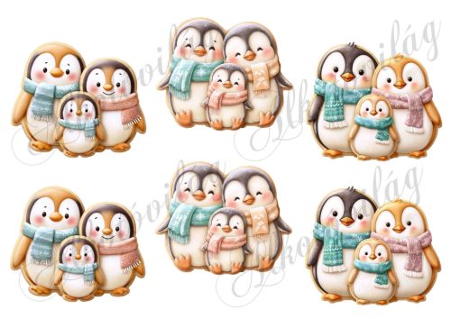 Mosolygós mézeskalács pingvin család - kb. 9 cm szélesek