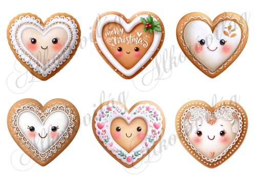 Mosolygós mézeskalács szívek - kb. 8,5 cm szélesek