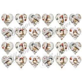   Tüneményes kismadarak ágakon vintage hangulatban - 4,5 cm magas szíveken