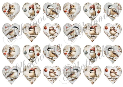 Tüneményes kismadarak ágakon vintage hangulatban - 4,5 cm magas szíveken