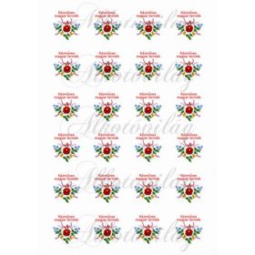   Kézműves magyar termék feliratú kör matricák kalocsai mintával