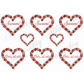   Kalocsai mintás szívek Szeretettel és Otthon édes otthon feliratokkal