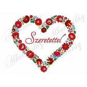 Kalocsai szív minta SZERETETTEL felirattal - NAGYBAN