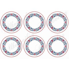   Bordó-kék népi motívumos körök poháralátéthez stb - 9 cm