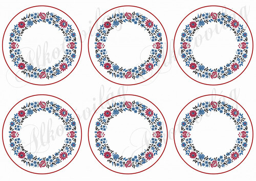 Bordó-kék népi motívumos körök poháralátéthez stb - 9 cm