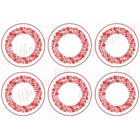 Piros kalocsai mintás körök poháralátéthez stb - 9 cm