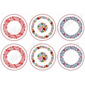 Vegyes kalocsai mintás körök poháralátéthez stb - 9 cm