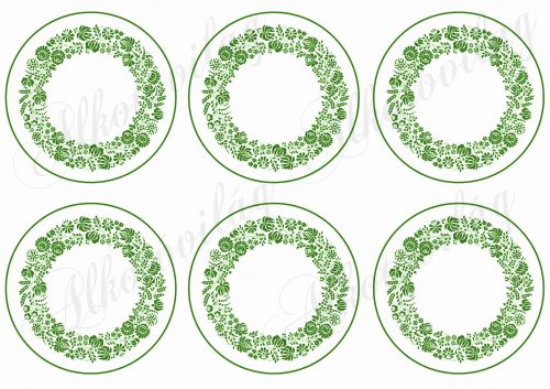 Zöld kalocsai mintás körök poháralátéthez stb - 9 cm