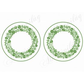 Zöld kalocsai mintás körök NAGYBAN - 14 cm