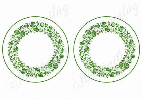 Zöld kalocsai mintás körök NAGYBAN - 14 cm