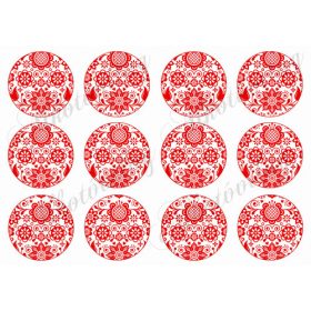 6 cm átmérőjű körök PIROS folk mintával