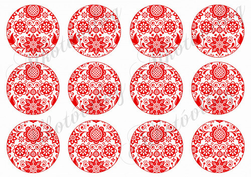 6 cm átmérőjű körök PIROS folk mintával