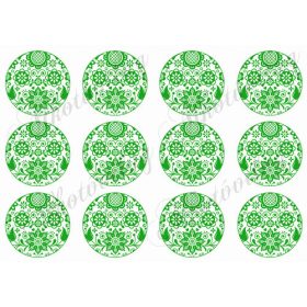 6 cm átmérőjű körök ZÖLD folk mintával