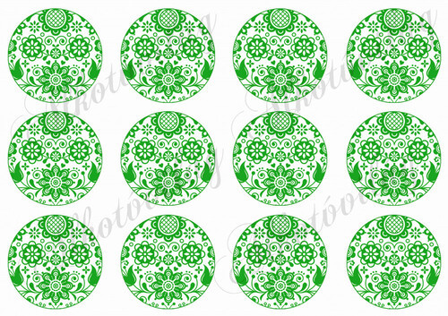 6 cm átmérőjű körök ZÖLD folk mintával