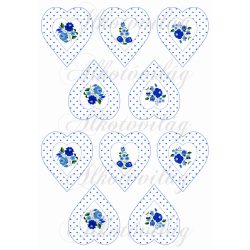   Kék apró szíves szívek kék színű kalocsai virágokkal KICSIBEN