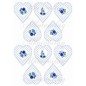   Kék apró szíves szívek kék színű kalocsai virágokkal KICSIBEN