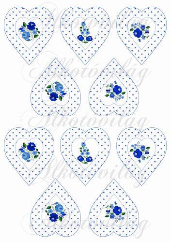 Kék apró szíves szívek kék színű kalocsai virágokkal KICSIBEN