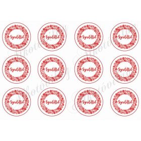 Piros kalocsai mintás körök 6 cm SZERETETTEL felirattal