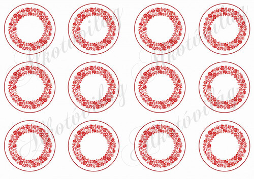 Piros kalocsai mintás körök 6 cm