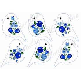 Tüneményes kismadarak kék színben, kék virágokkal