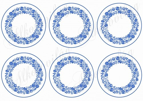 Kék kalocsai mintás körök poháralátéthez stb - 9 cm
