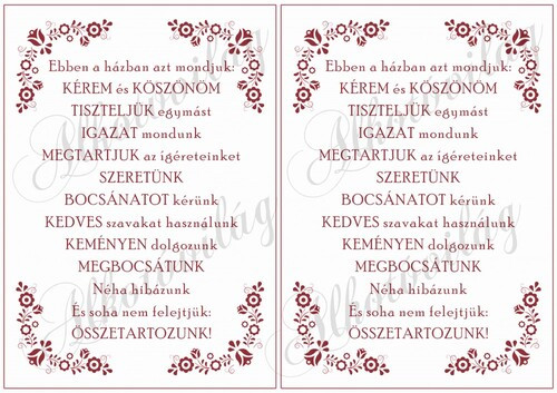 Ebben a házban idézet bordóban - 2 db